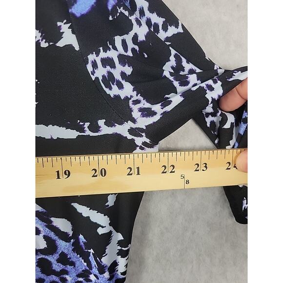 Attitudes Blue Animal Print Godet Midi Dress Women's Petite XL Stretch Pockets - Picture 9 of 13
